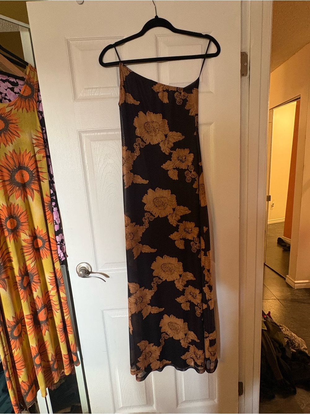 Floral Slip Maxi Dress in Black & Tan